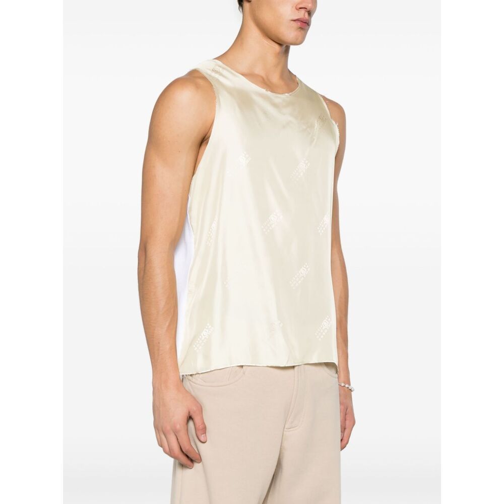 Mm6 Maison Margiela Numbers Motif-print Panelled Tank Top In Nude