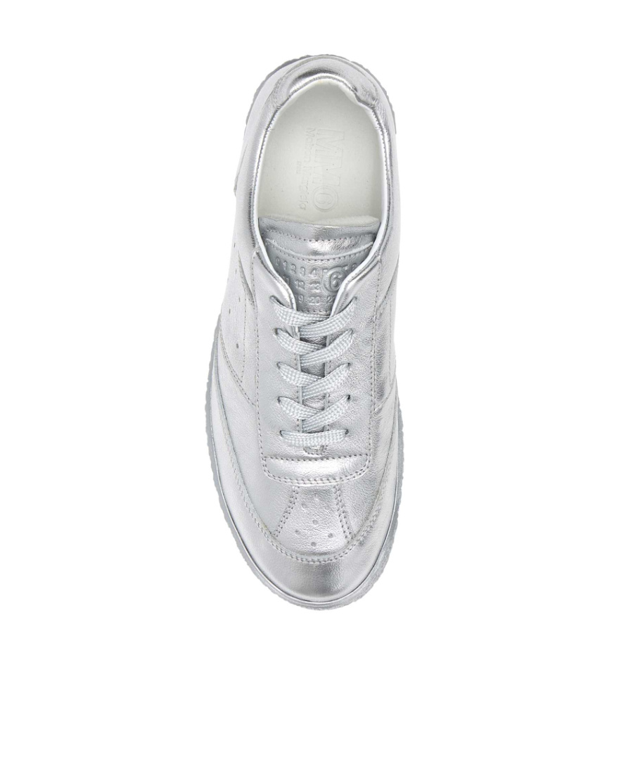 Shop Mm6 Maison Margiela Metallic-finish Low-top Sneakers In Gray