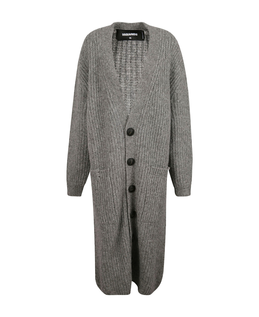 Dsquared2 Button-up Ribbed Long Cardigan In Gray