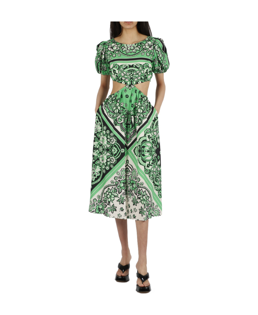 Red Valentino Cut Out Detail Puff Sleeve Mini Dress In Green