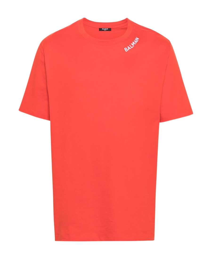 Balmain Logo Embroidered Organic Cotton T-shirt In Orange