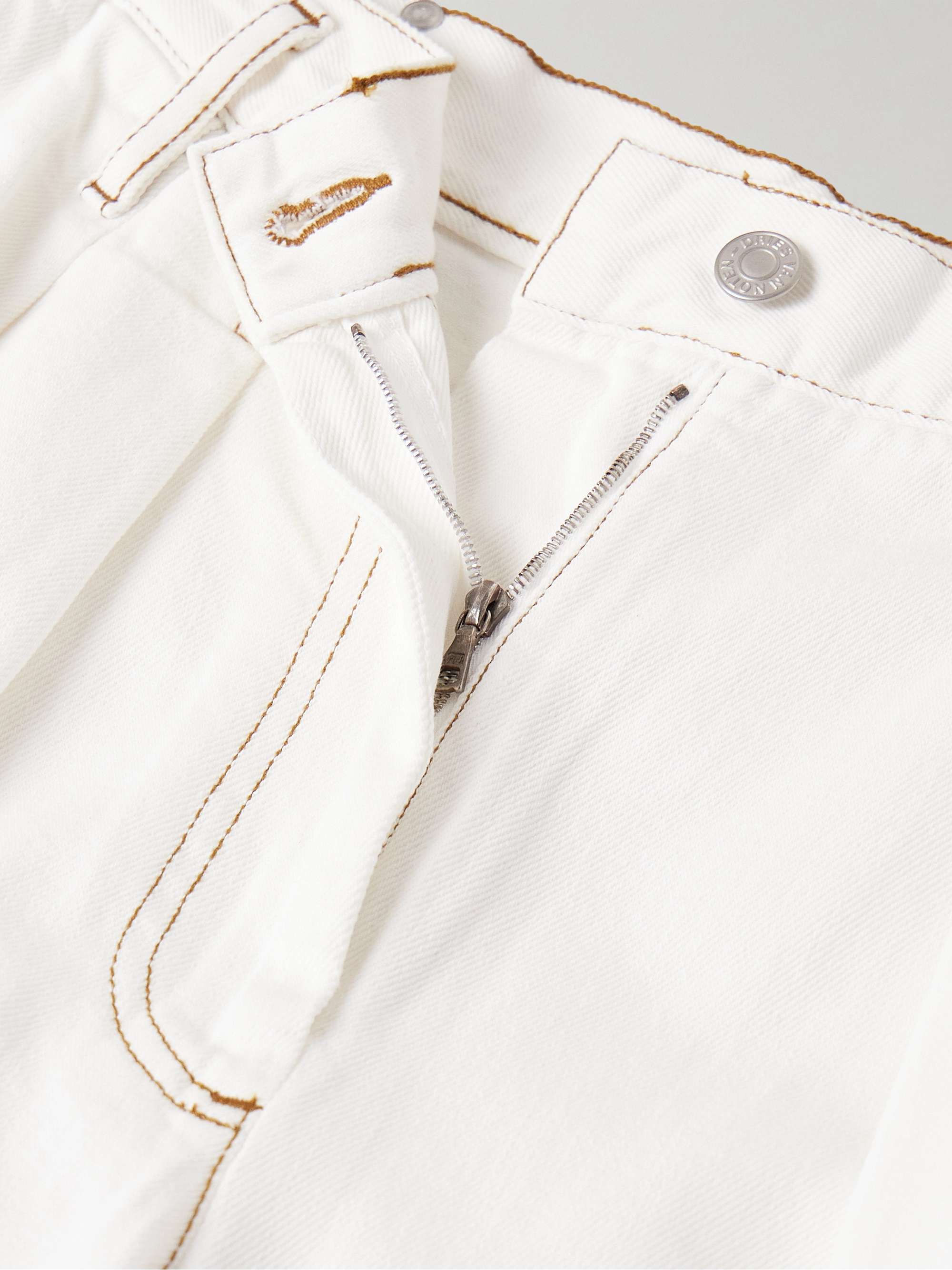 DRIES VAN NOTEN PLEATED DENIM WIDE-LEG PANTS