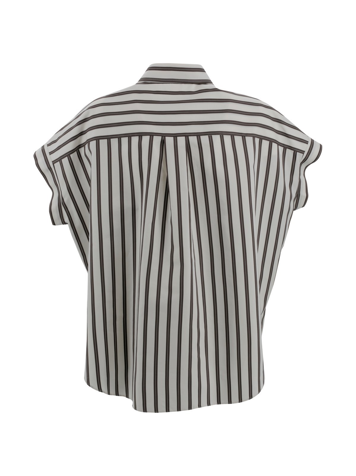 Brunello Cucinelli Striped Collared Top Embellished Detail