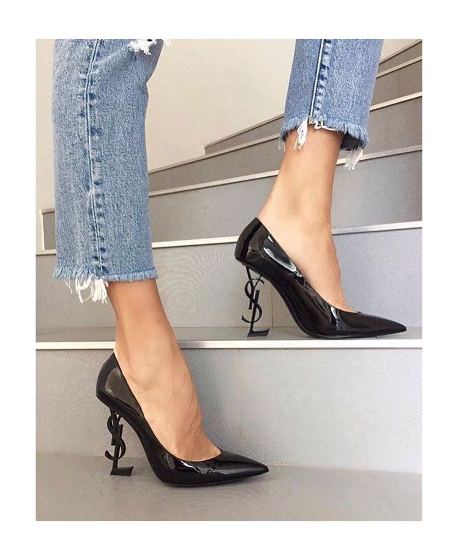 Saint Laurent Ysl Opyum Patent Leather Pumps In Black