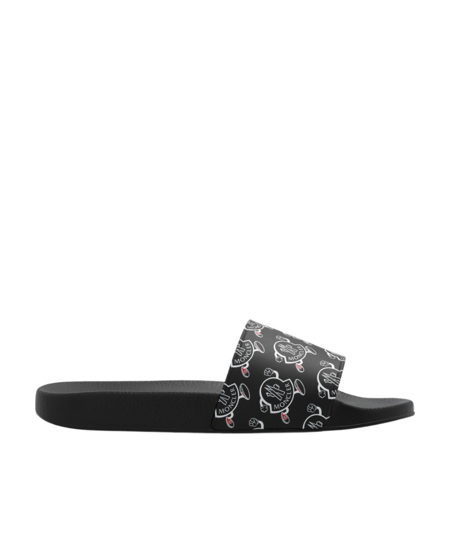 Moncler Logo-print Open-toe Slides In Black