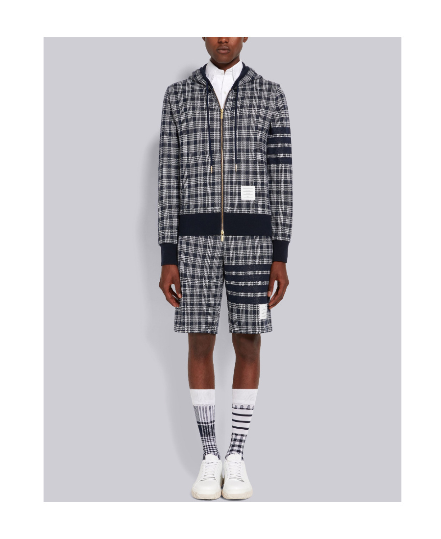 Thom Browne 4-bar Stripe Jacquard-check Cotton Hoodie In Black
