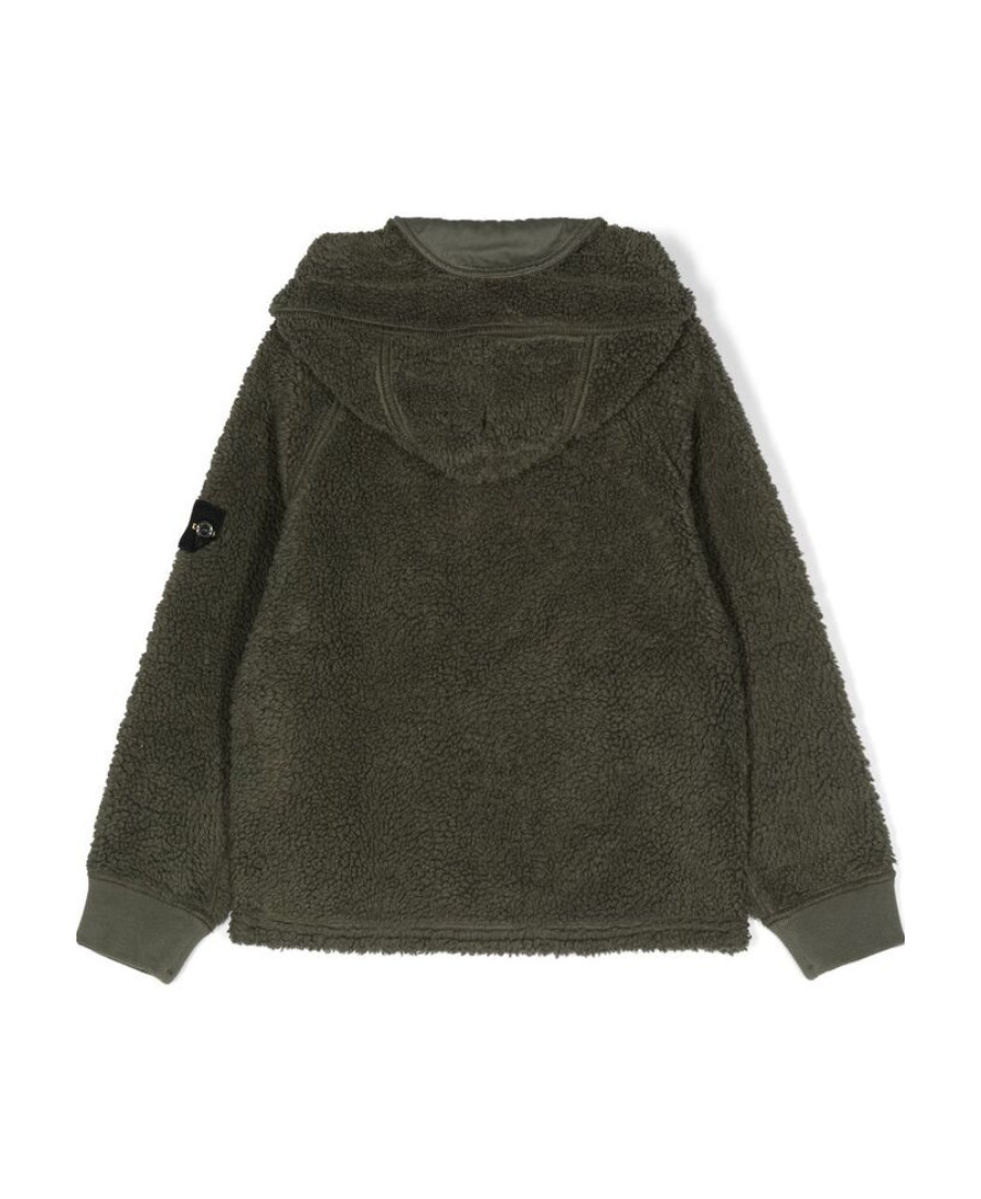 Stone Island Logo-patch Fleece Hooded Jacket In Green