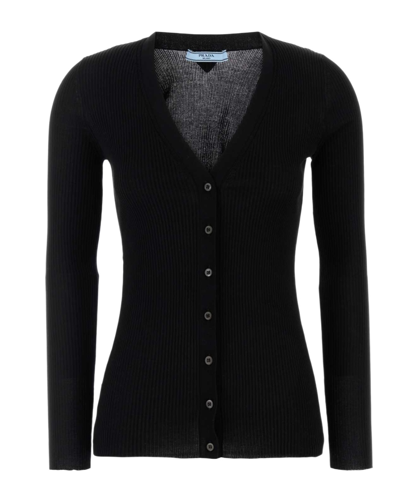 Prada Cotton Cardigan With Long Sleeves And V Neck In Black