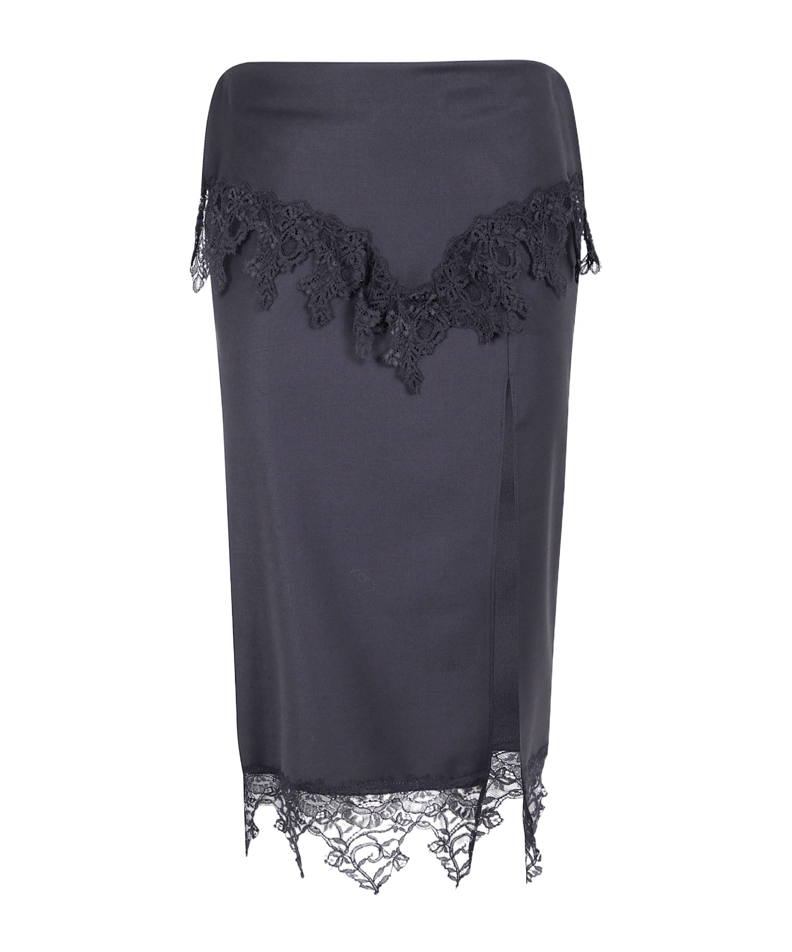 Blumarine Lace-trimmed Pencil Midi Skirt In Black