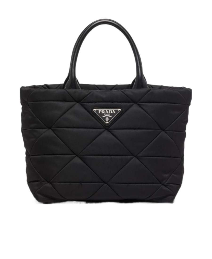 Prada Small Re-nylon Logo Plaque Top Handle Bag In Black