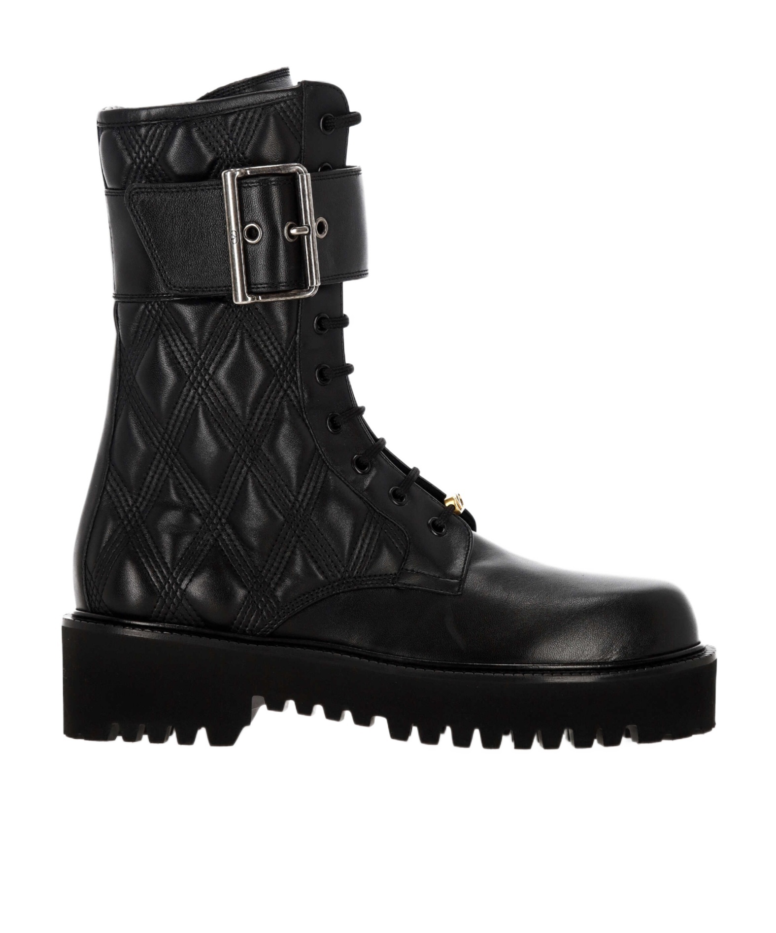 Valentino Quilted Combat Booties Buckle Detail In Black