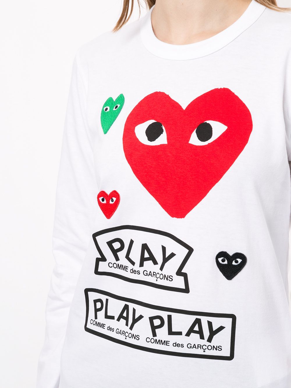 Comme Des Garçons Play Logo Print Long Sleeve T-shirt In White