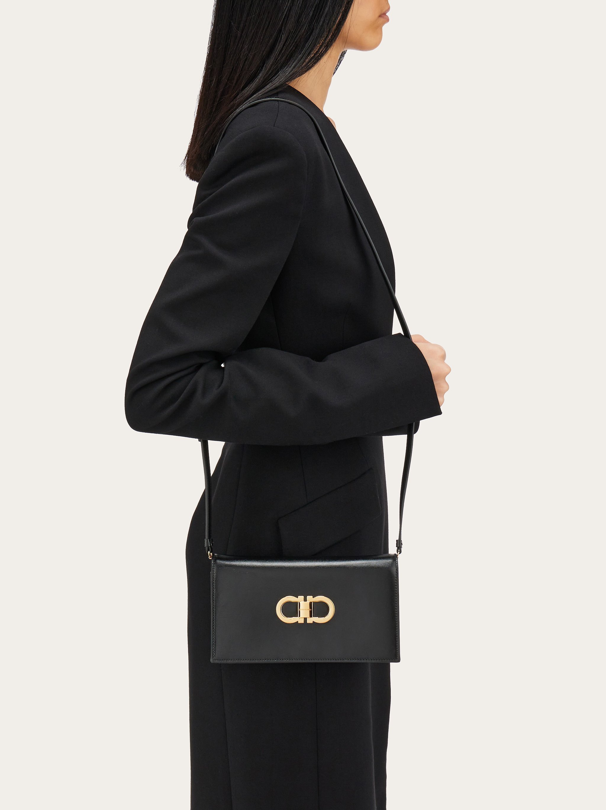 Ferragamo Women Gancini Leather Mini Bag In Black