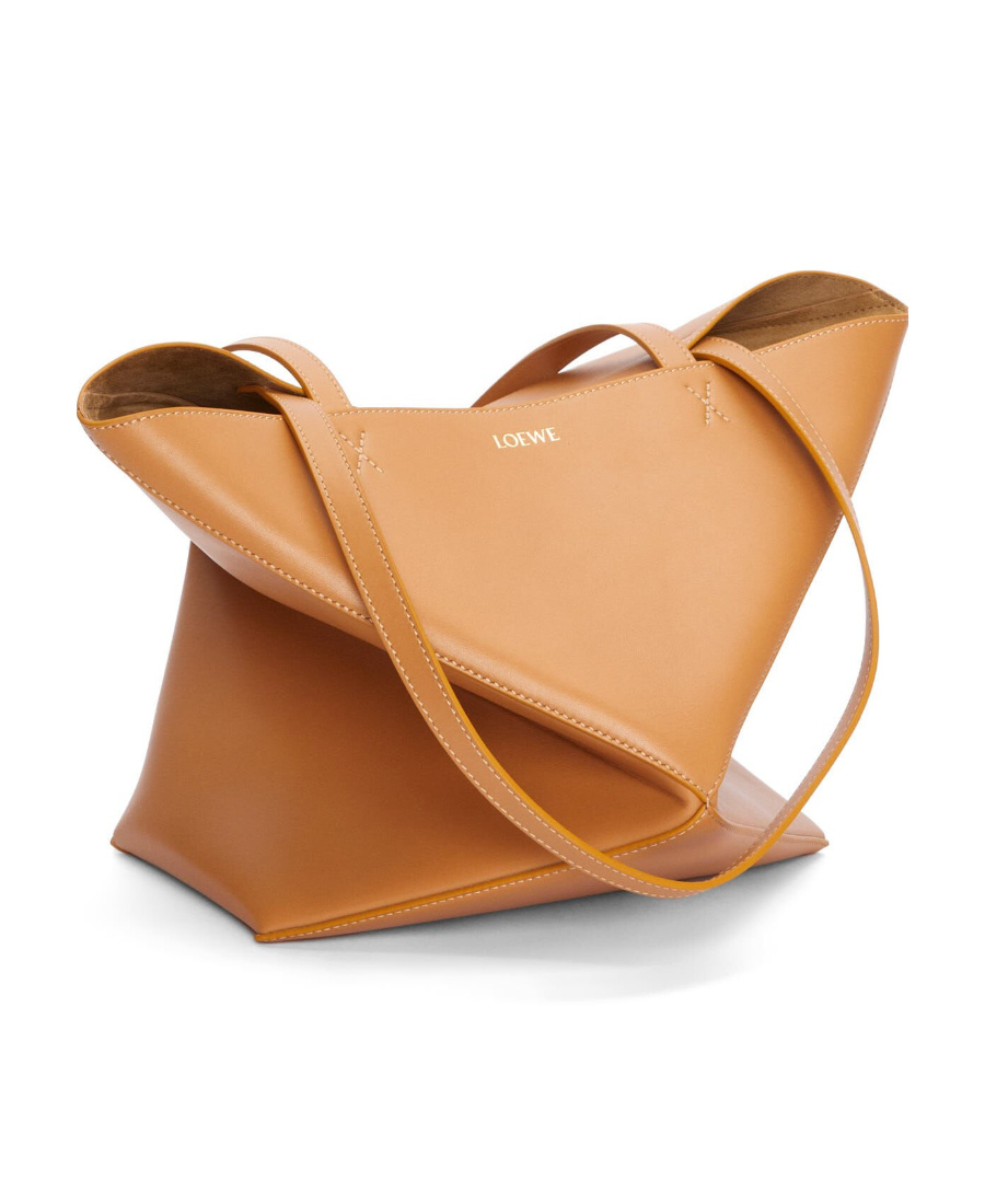 Loewe Puzzle Fold Mini Tote Bag In Shiny Leather In Brown