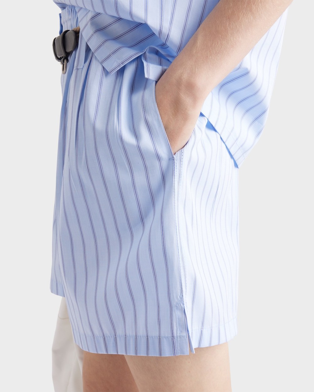 Prada Striped Poplin Bermudas In Blue