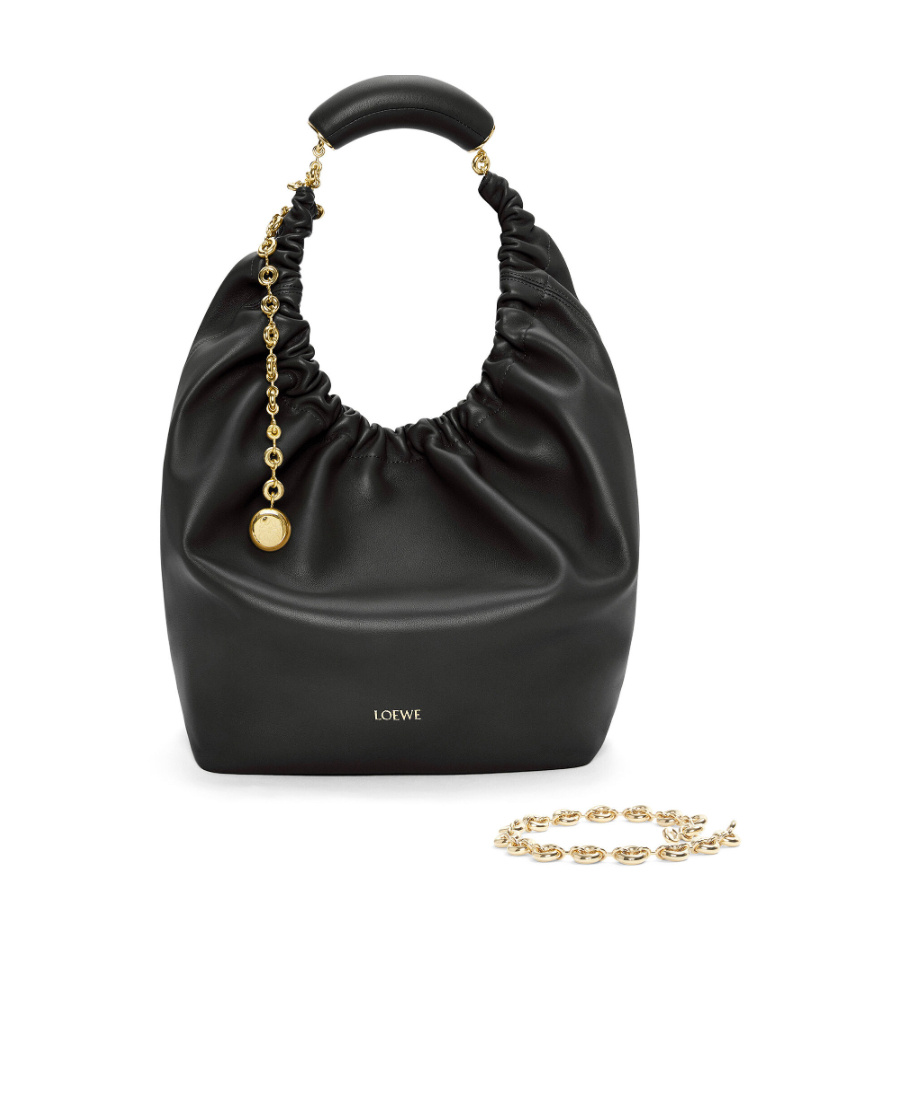 Loewe Squeeze Medium Chain-embellished Gathered Leather Shoulder Bag In Black