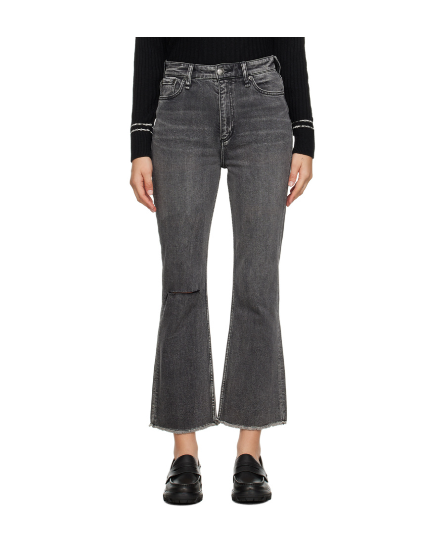 Shop Rag & Bone Flared Stretch Denim Trousers In Black
