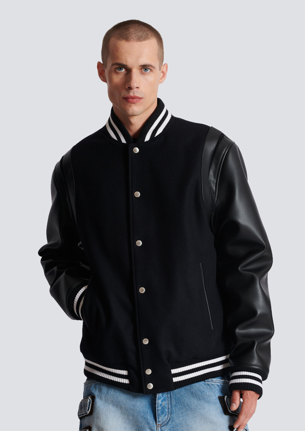 BALMAIN WOOL AND LEATHER TEDDY