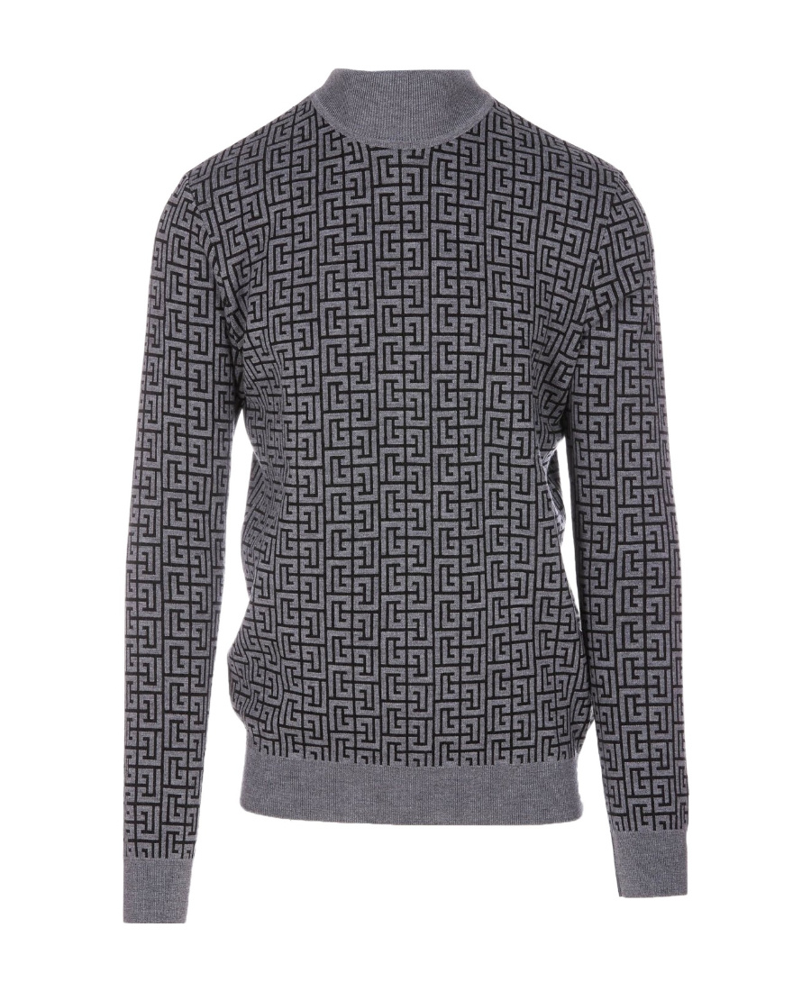 Balmain Intarsia-knit Roll-neck Jumper In Gray