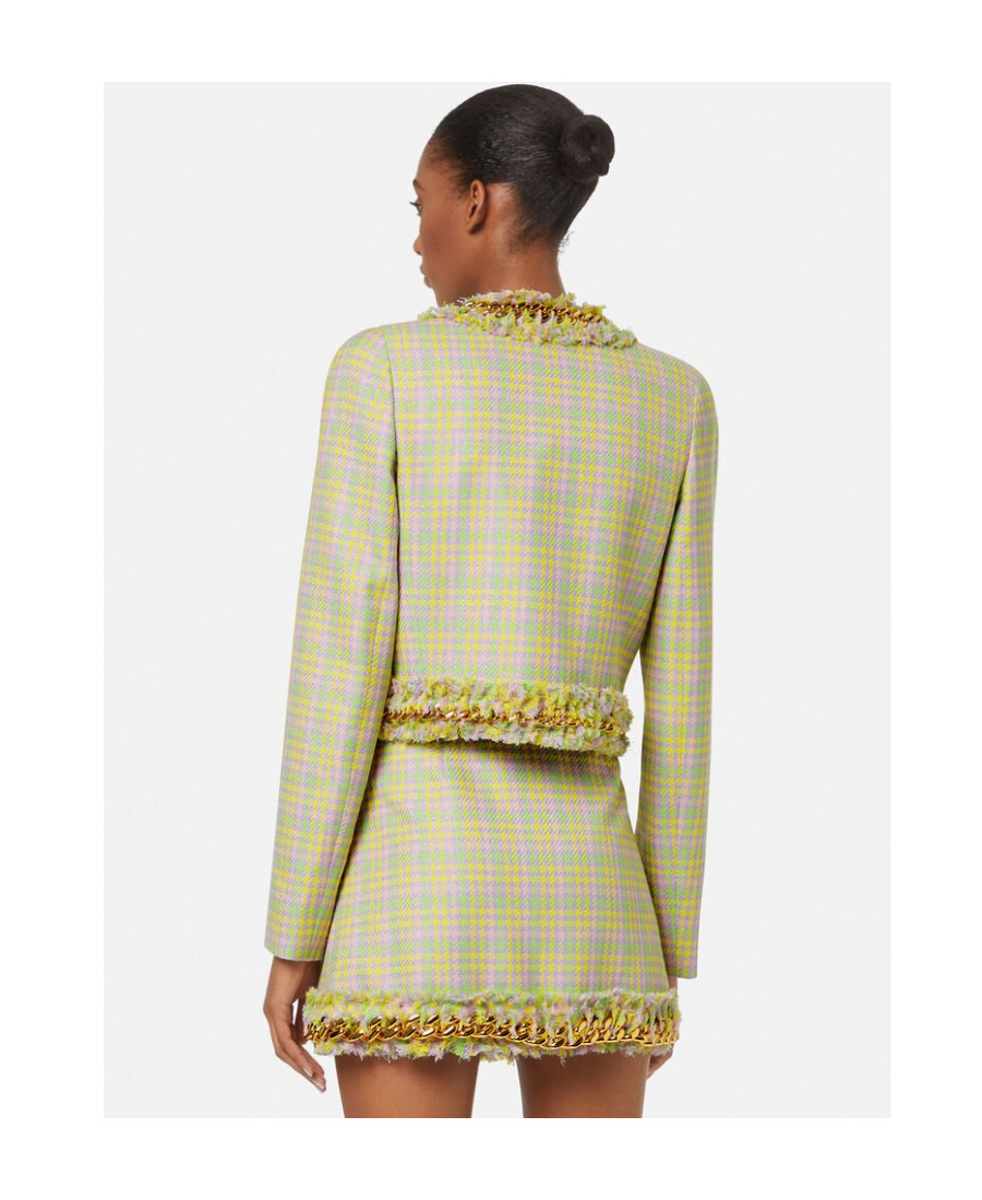 Versace Check-print Chain-applique Crop Jacket In Nude