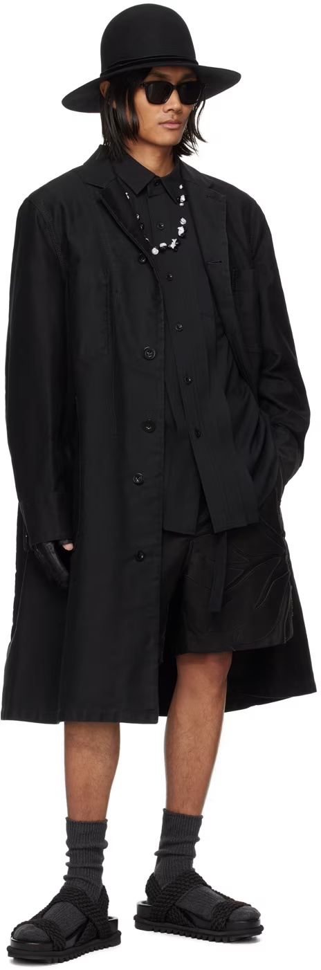 Sacai Lapel Long-sleeved Shirt In Black