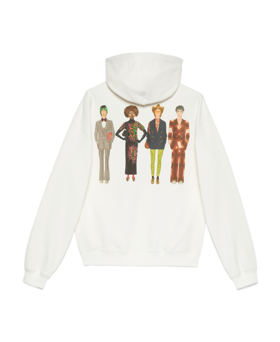 Gucci Hooded Sweatshirt With Unique Graphic Design And Bold Lettering In White