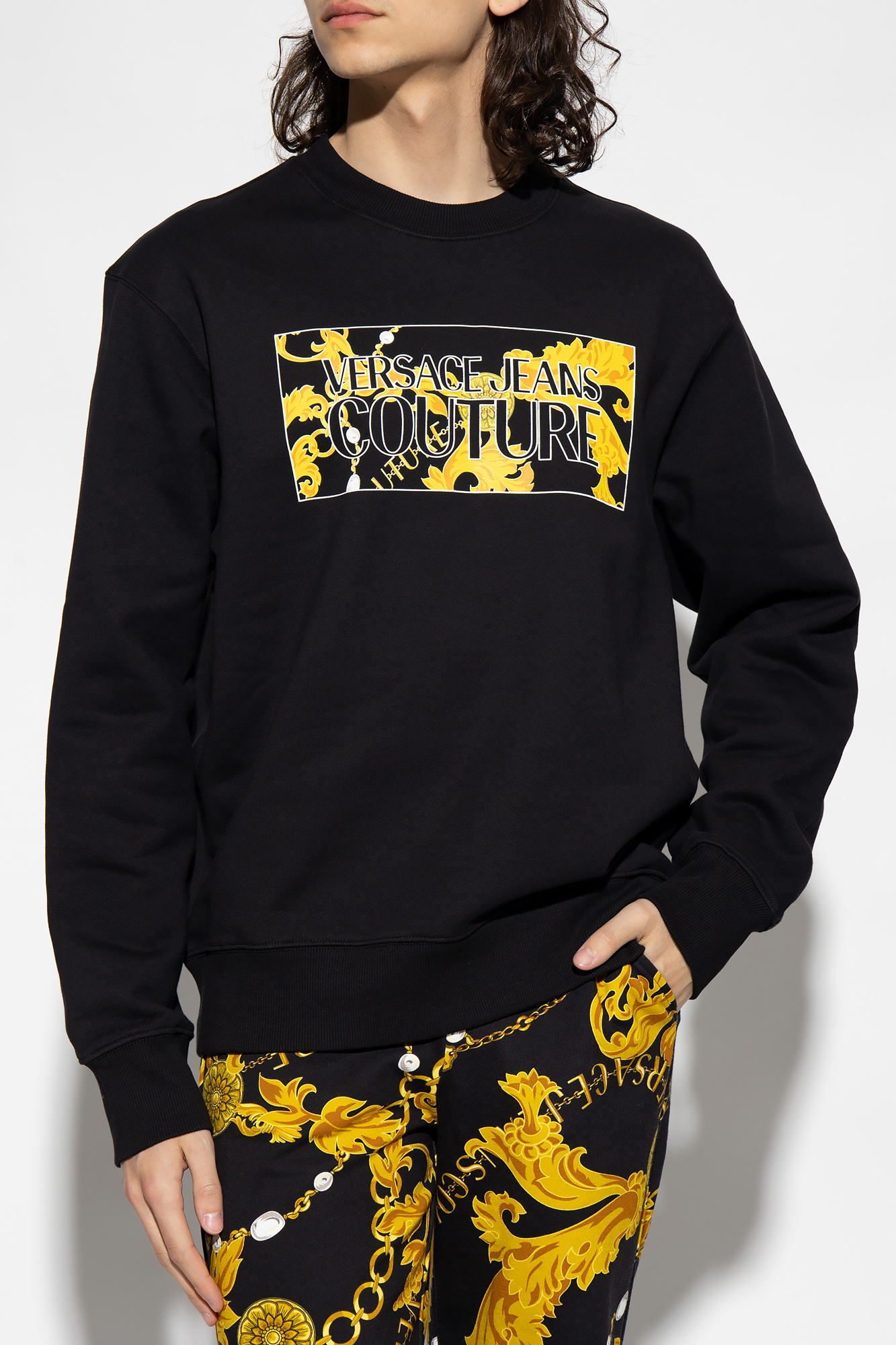 Versace Jeans Logo-print Cotton Sweatshirt In Black