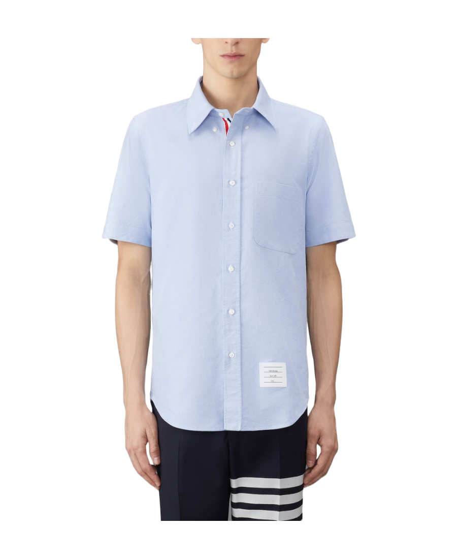 Thom Browne Oxford Short-sleeved Shirt In Blue