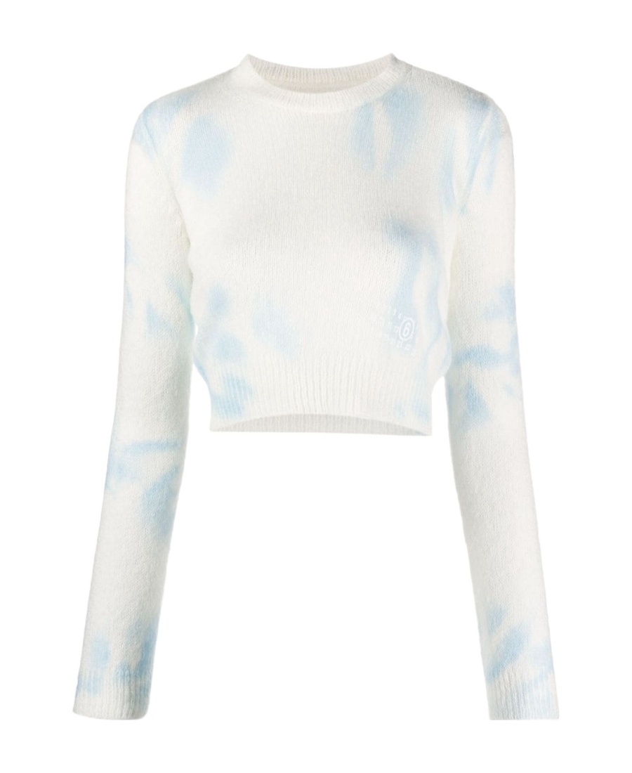 Mm6 Maison Margiela Tie-dye Knitted Crop Top In White