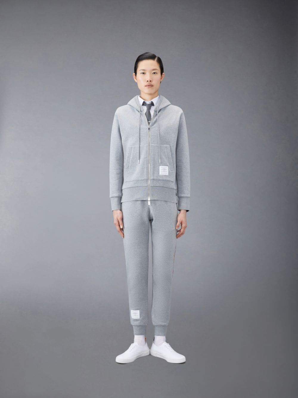 Thom Browne Center-back Stripe Zip-up Hoodie In Gray