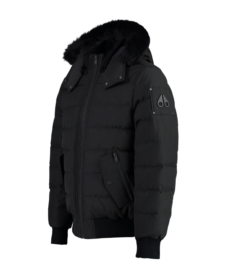 Moose Knuckles Quilted Down Jacket With Fur-trimmed Hood And Front Zipper In Black