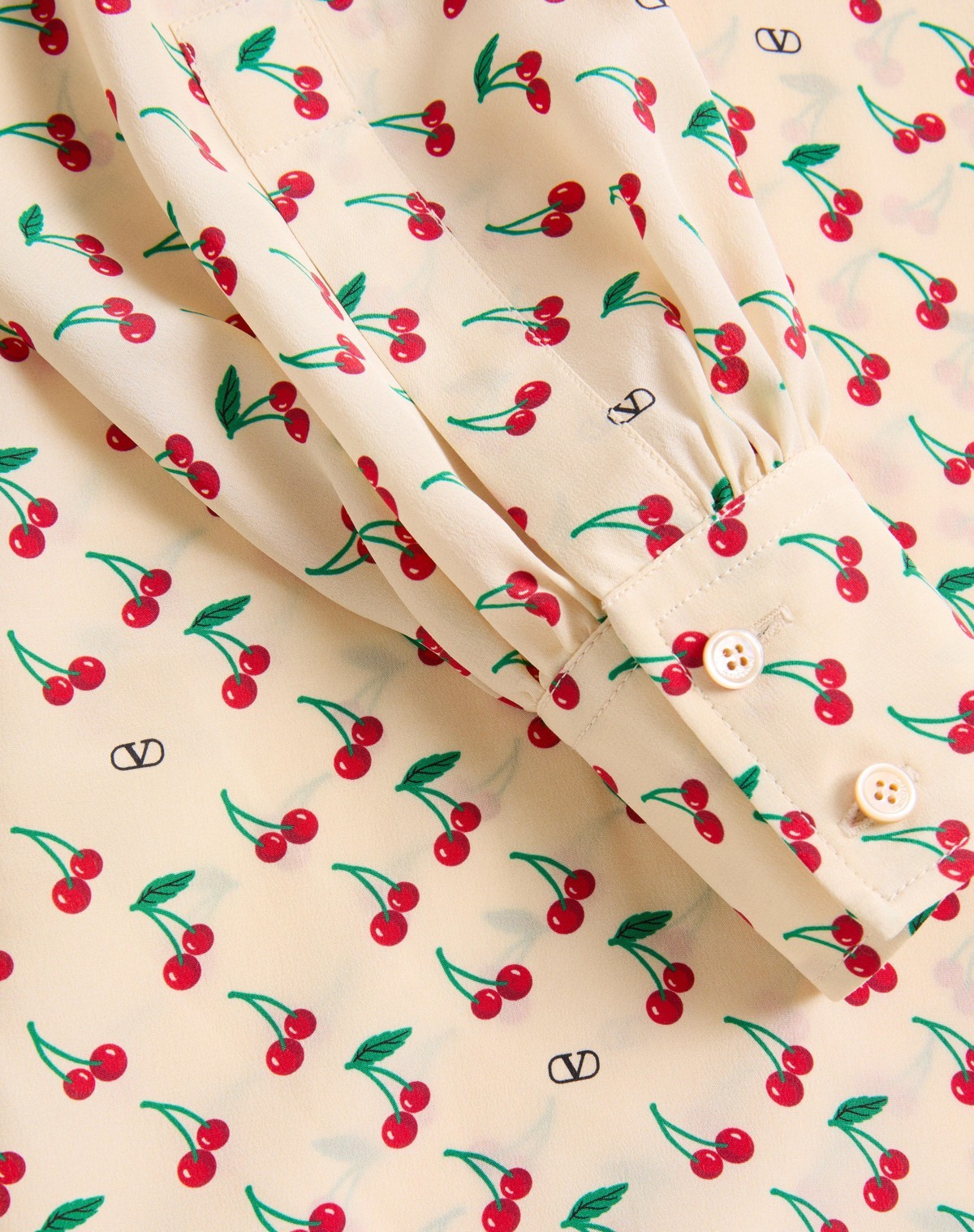 Valentino Crepe De Chine Shirt With Cherryfic Print In Neutral