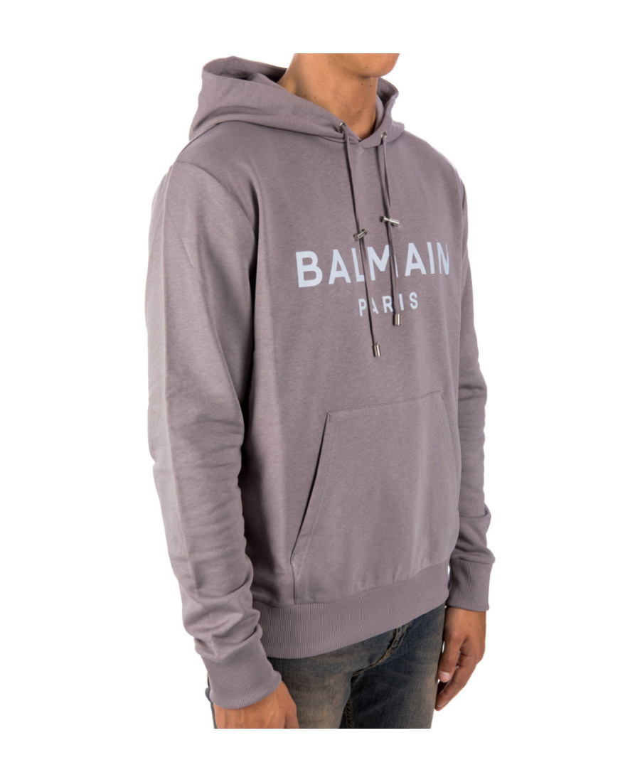 Balmain Logo-print Pullover Hoodie In Gray