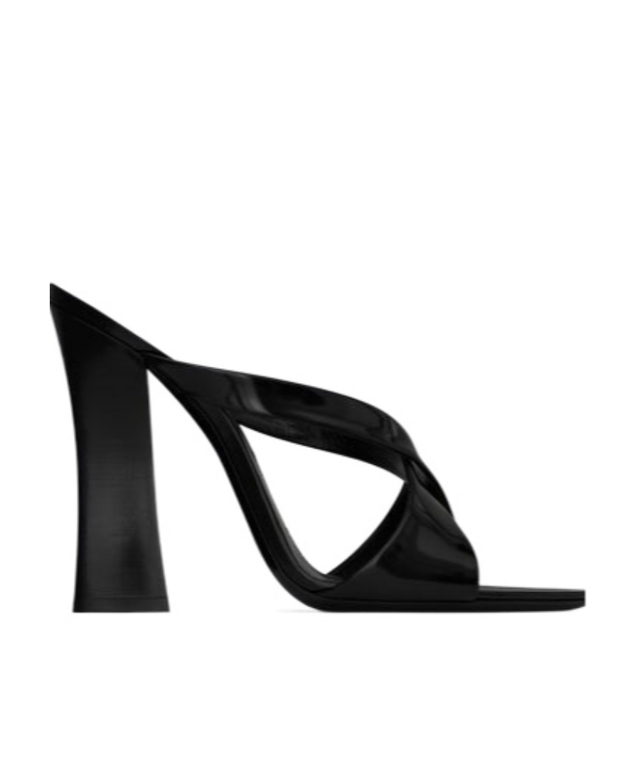 Saint Laurent Eva Mules In Glazed Leather In Black