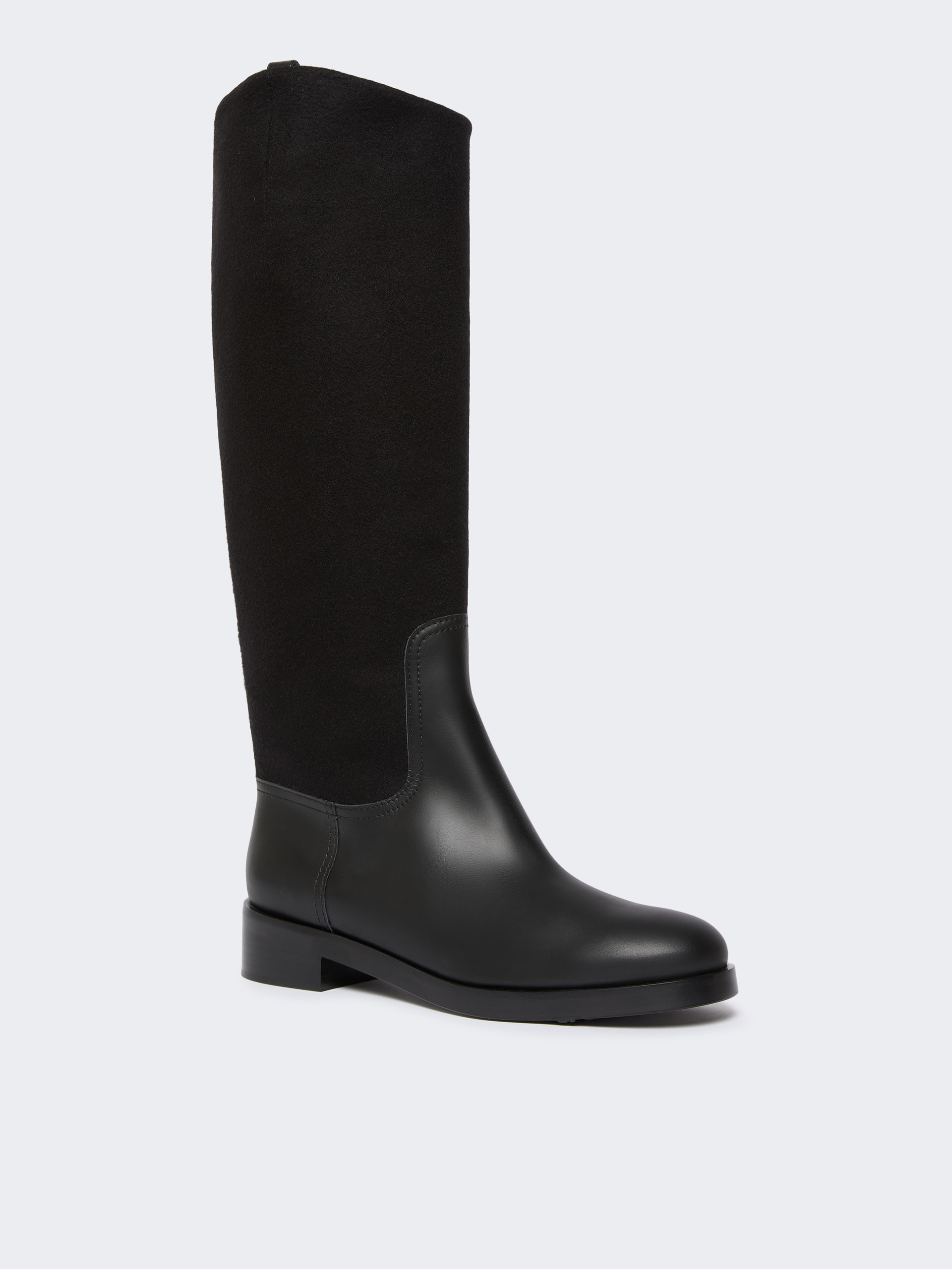 Max Mara Camel And Leather Boots In Black