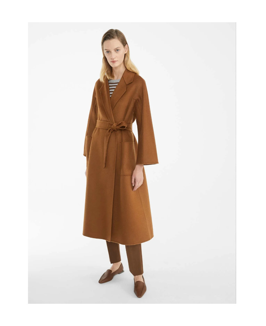 Max Mara Belted Waist Camel Coat With Detachable Belt In Brown