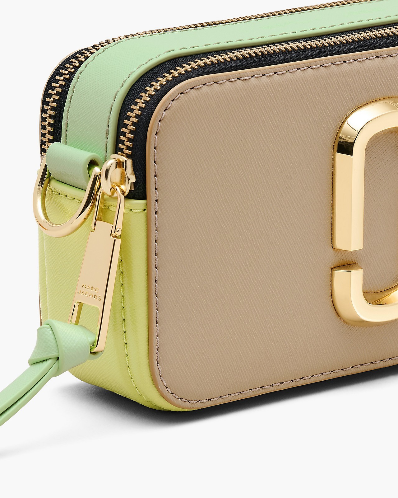 Marc Jacobs Beige And Acid Green Leather The Snapshot Crossbody Bag In Nude