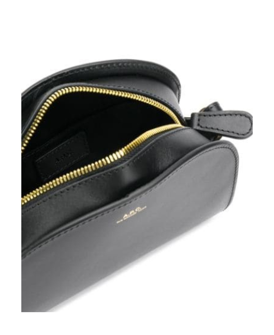 Apc A.p.c. Women Black Leather Mini Demi Lune Shoulder Bag In Black