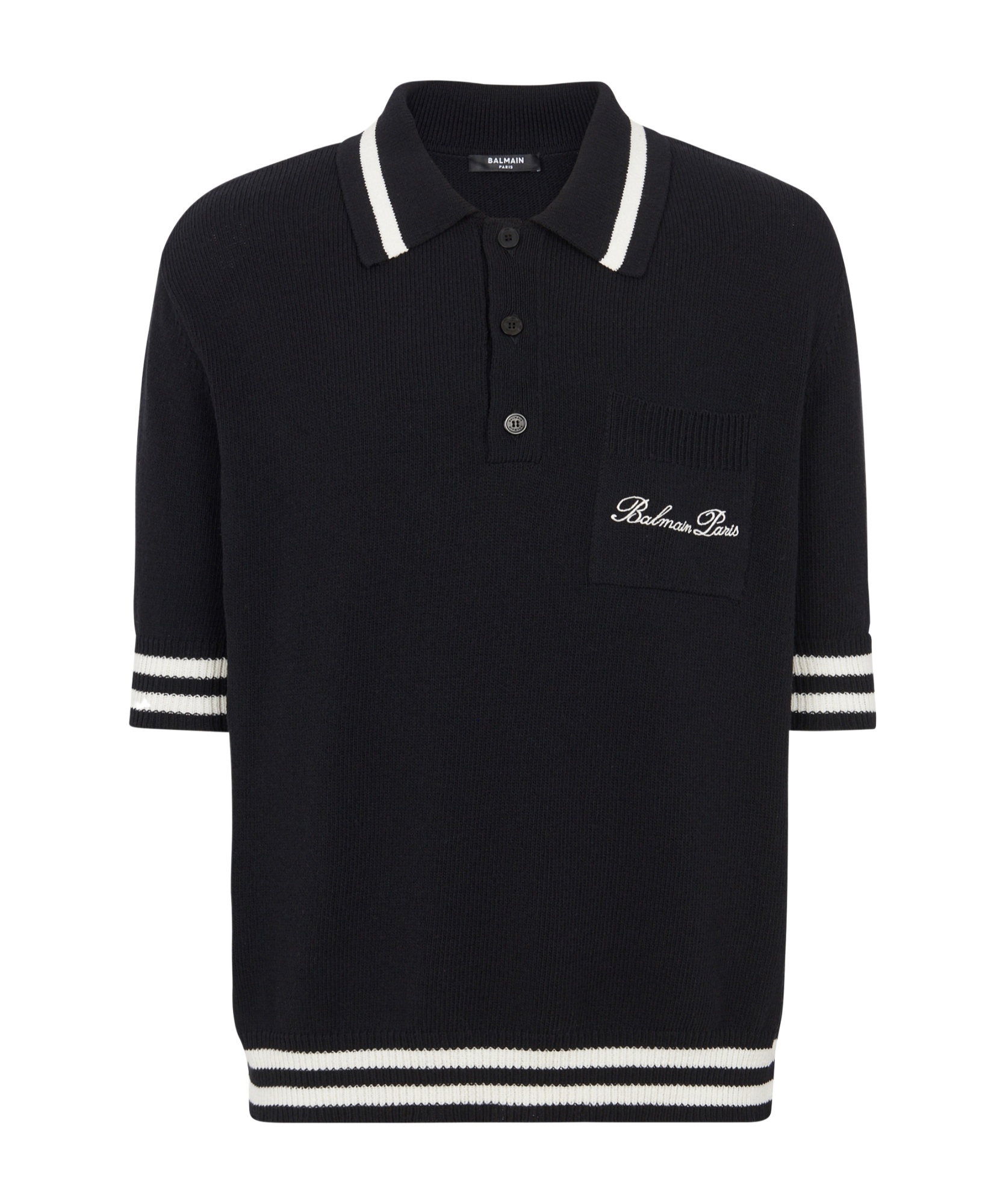 Shop Balmain Wool Polo Shirt With Signature Embroidery In Black