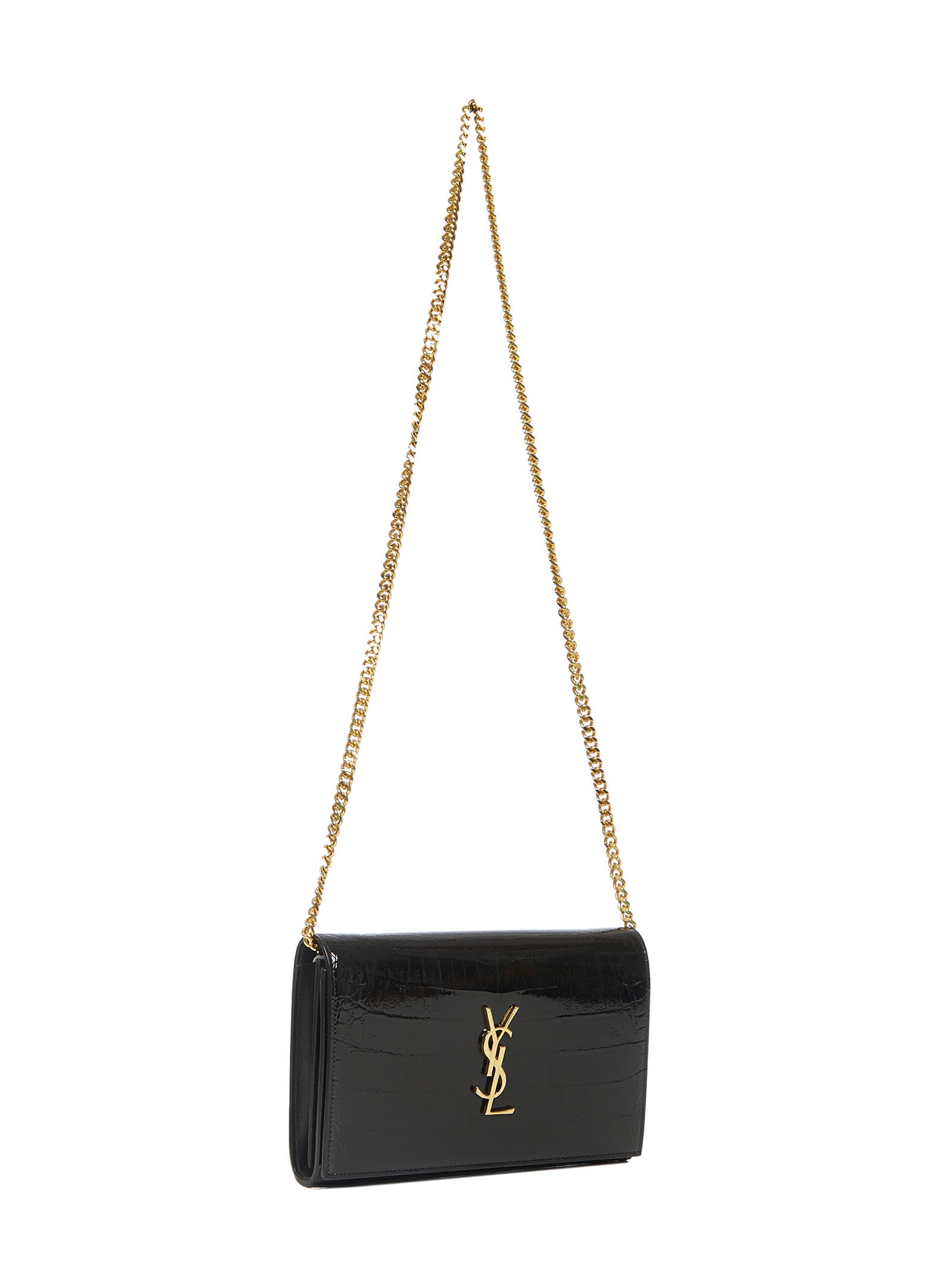 Saint Laurent Kate Embossed Alligator Woc In Black