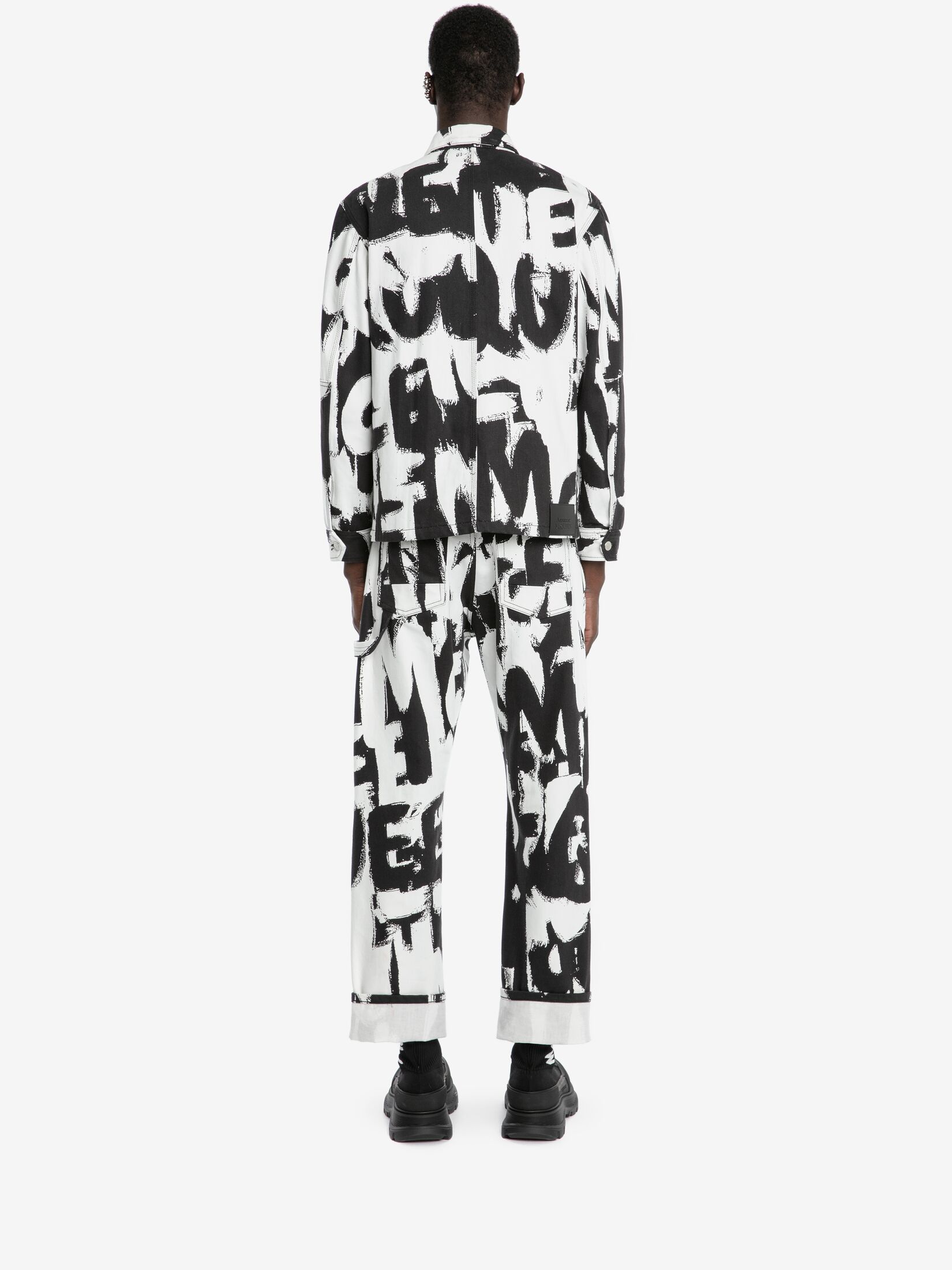 Alexander Mcqueen Exploded Graffiti Denim Overshirt In Black