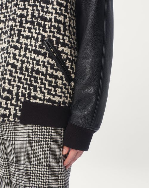 Valentino Chez-patch Tweed Bomber Jacket In Beige