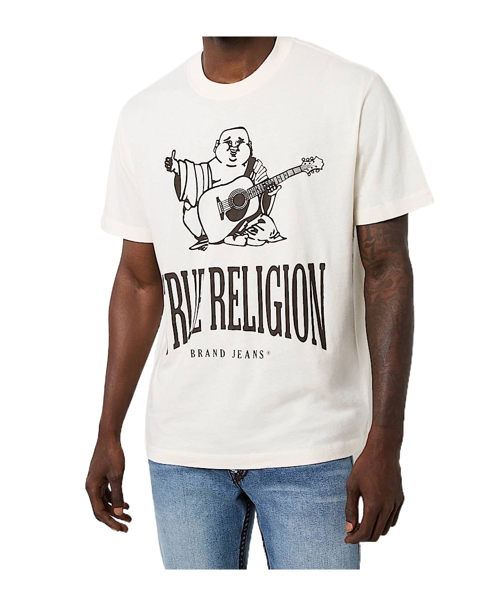 True Religion Vintage Crackle Buddha Tee In White