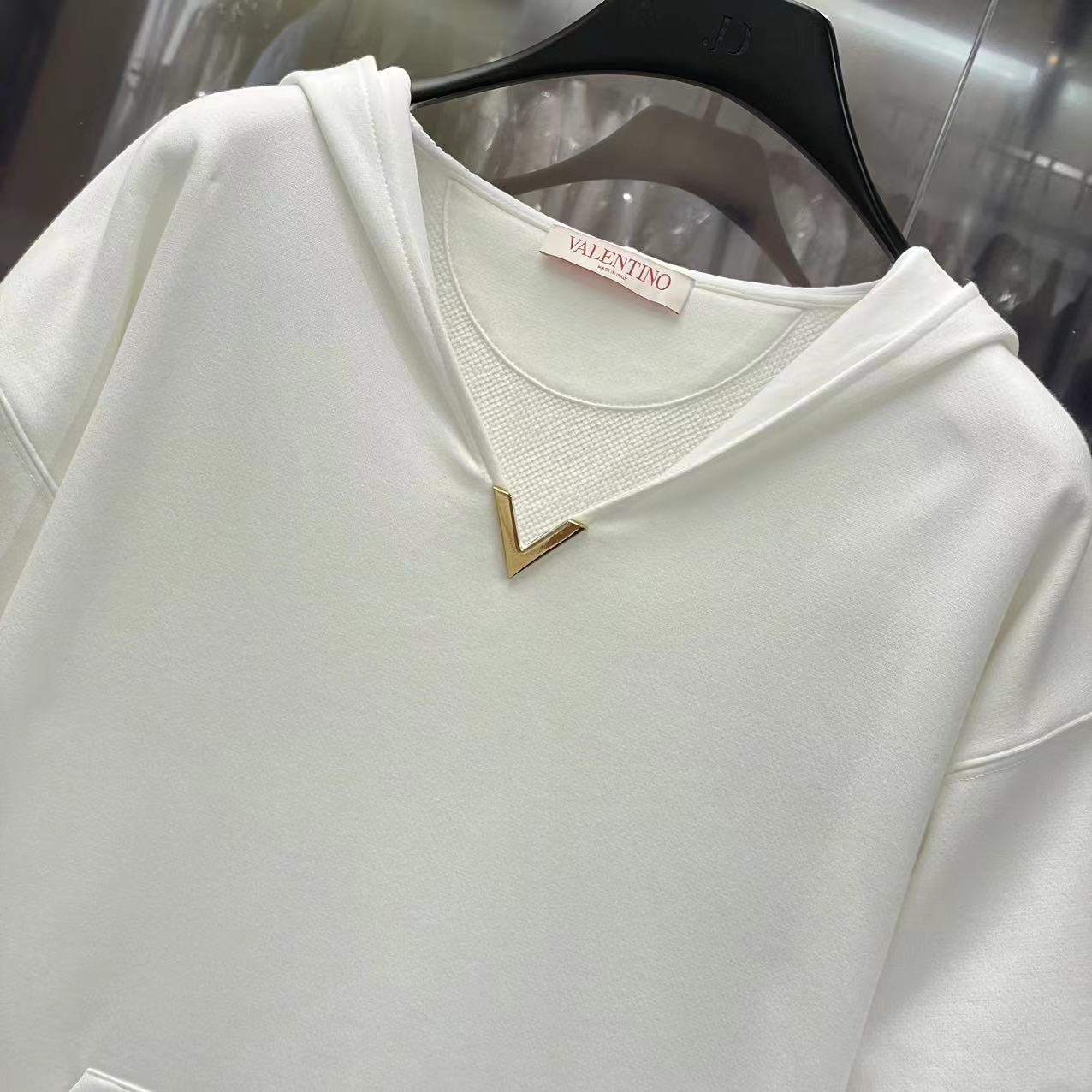 Valentino Hooded Short-sleeved Long T-shirt In White