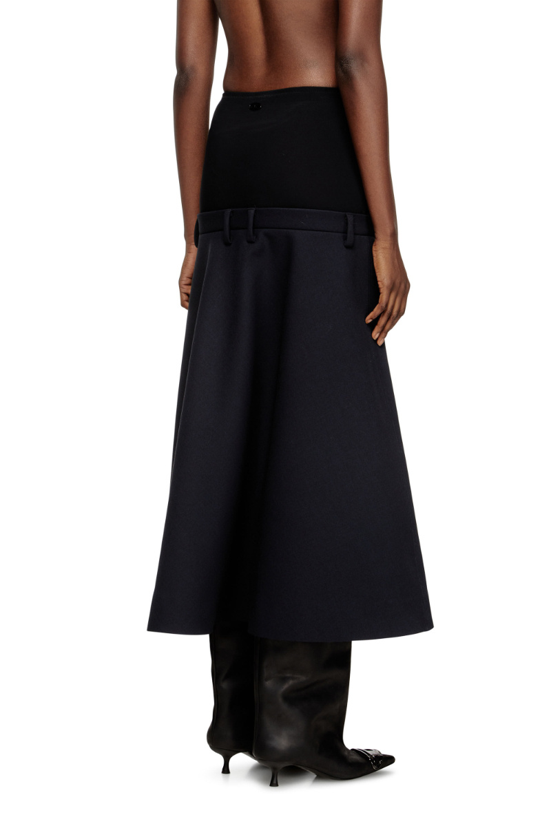Diesel Drop-waist Skirt In Neoprene-bonded Fabric In Black