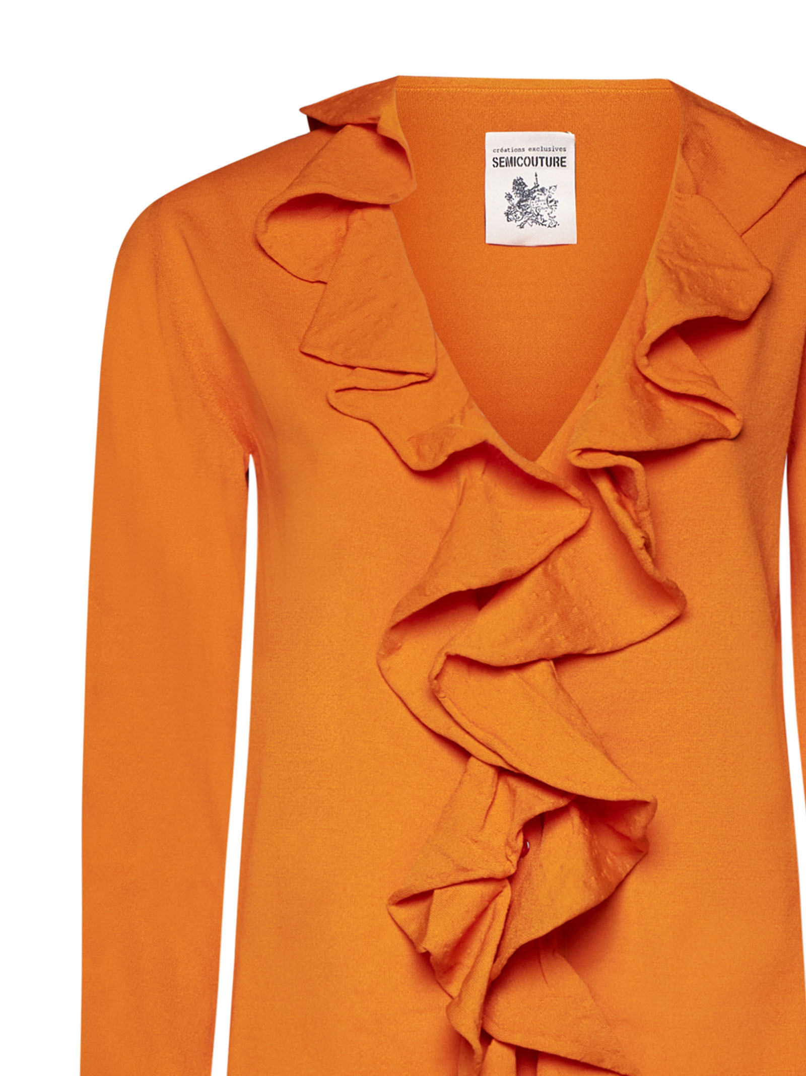 Shop Semicouture V-neck Ruffled Cardigan In Orange