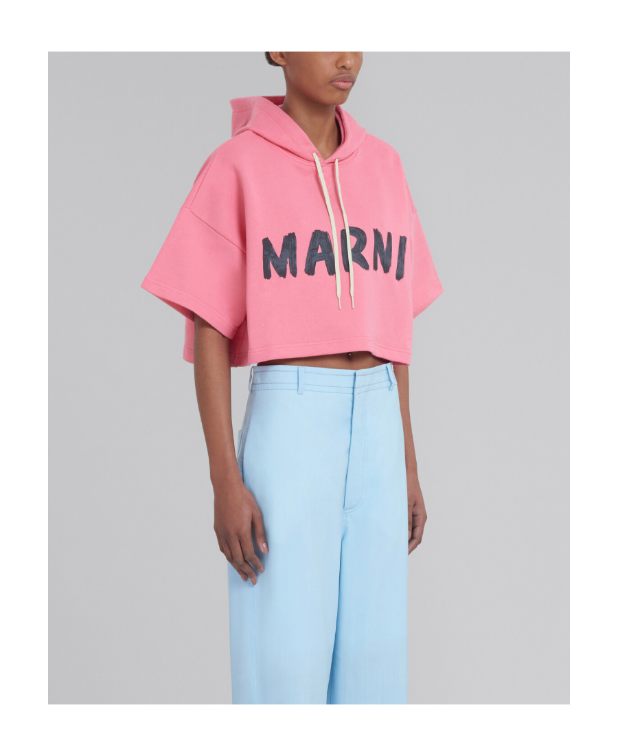 Marni Logo-print Short-sleeve Hoodie In Pink