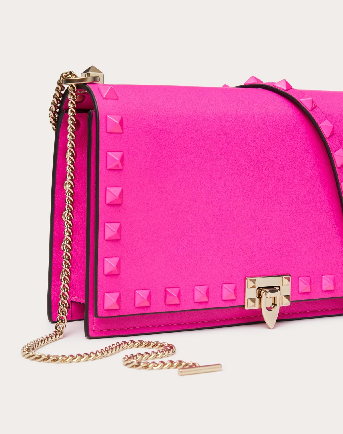 Valentino Mini Rockstud Calfskin Bag With Chain In Pink