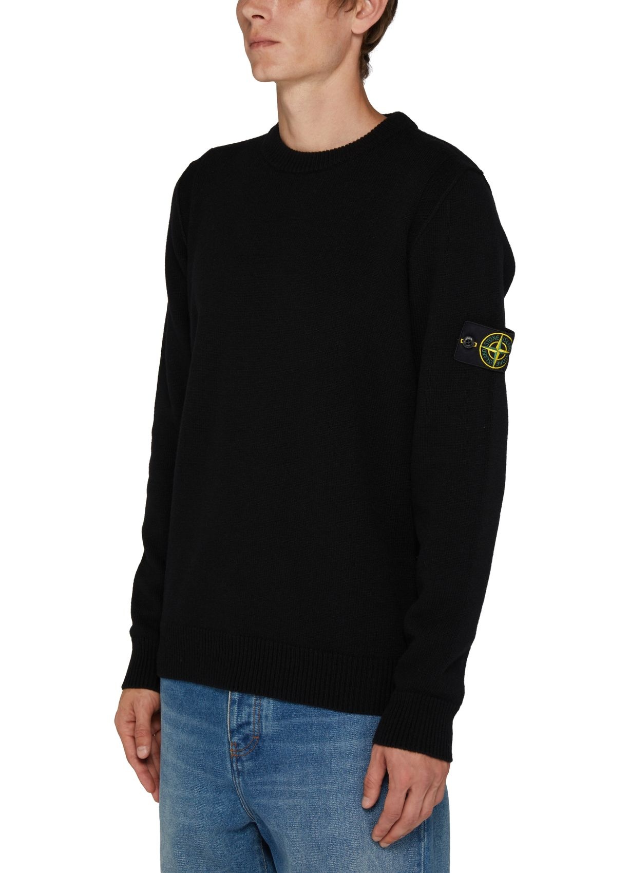 Shop Stone Island Logo-attached Round-neck Sweater In Black