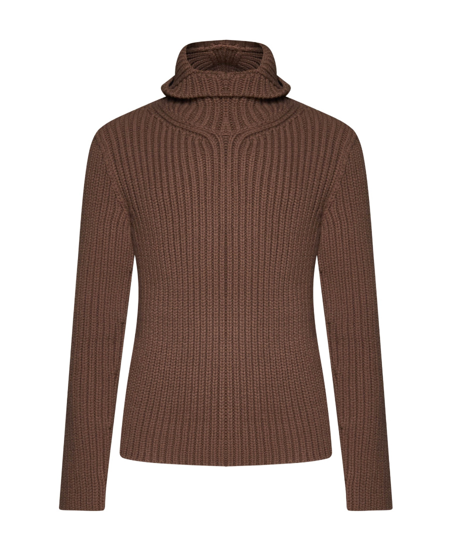 Lanvin Ribbed-knit Hooded Jumper In Brown